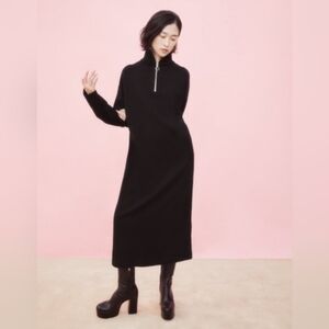 Zara‎ Zipper Midi Dress Black Womens Size Medium